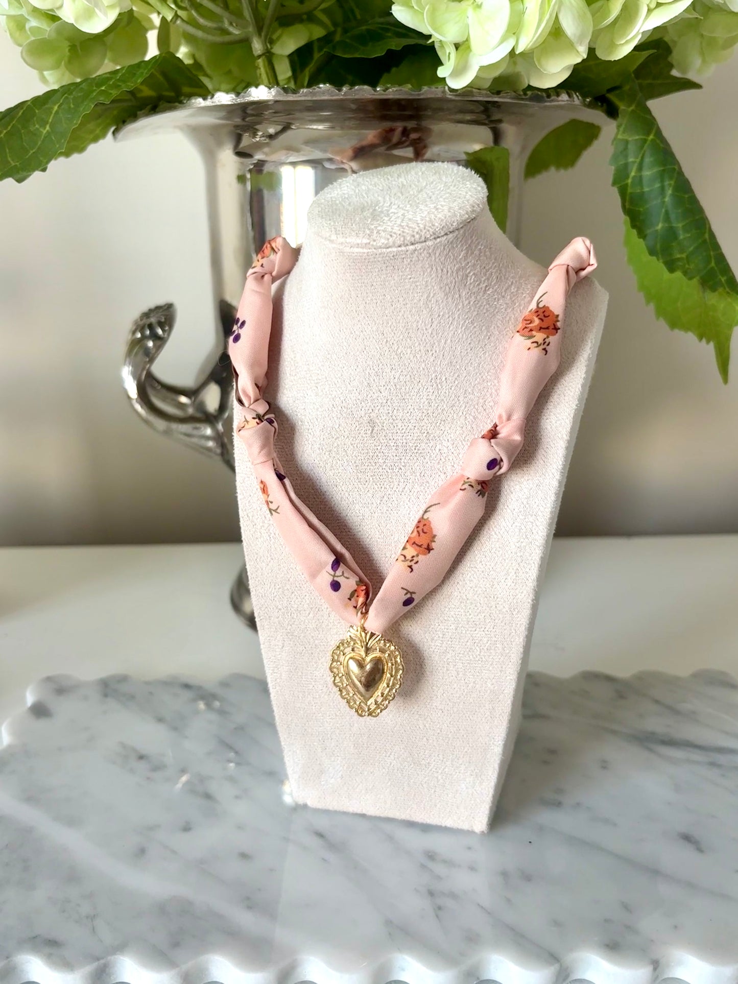 Peachy Heart Scarf Necklace