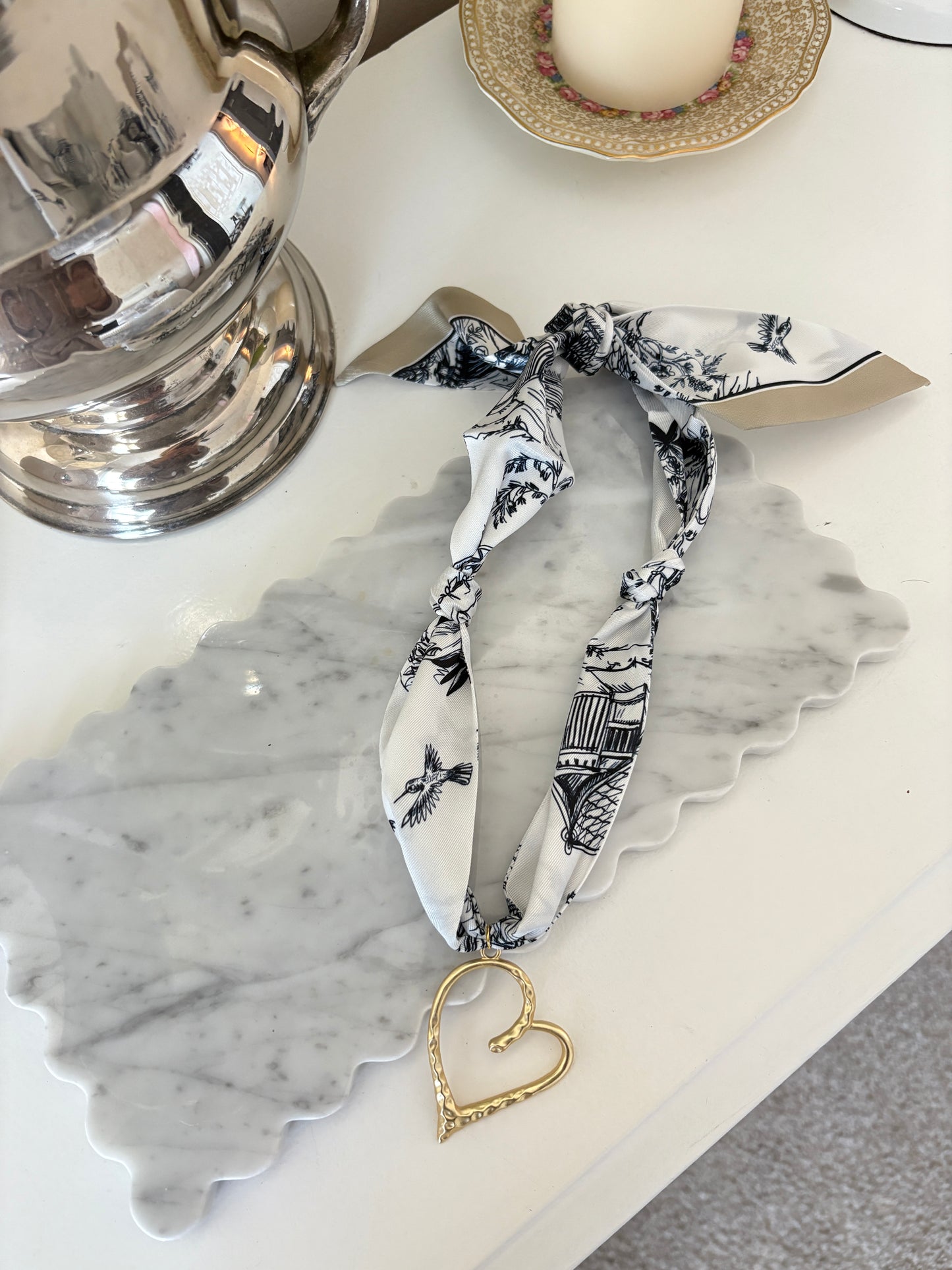 Chinoiserie Heart Scarf Necklace