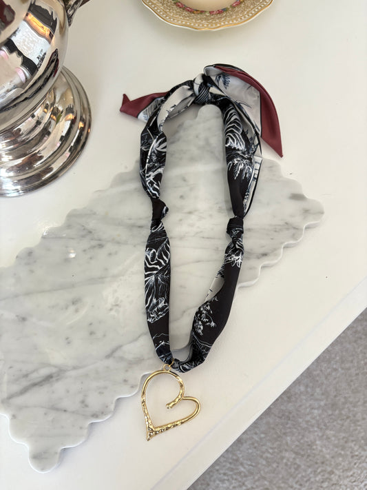 Black Heart Scarf Necklace