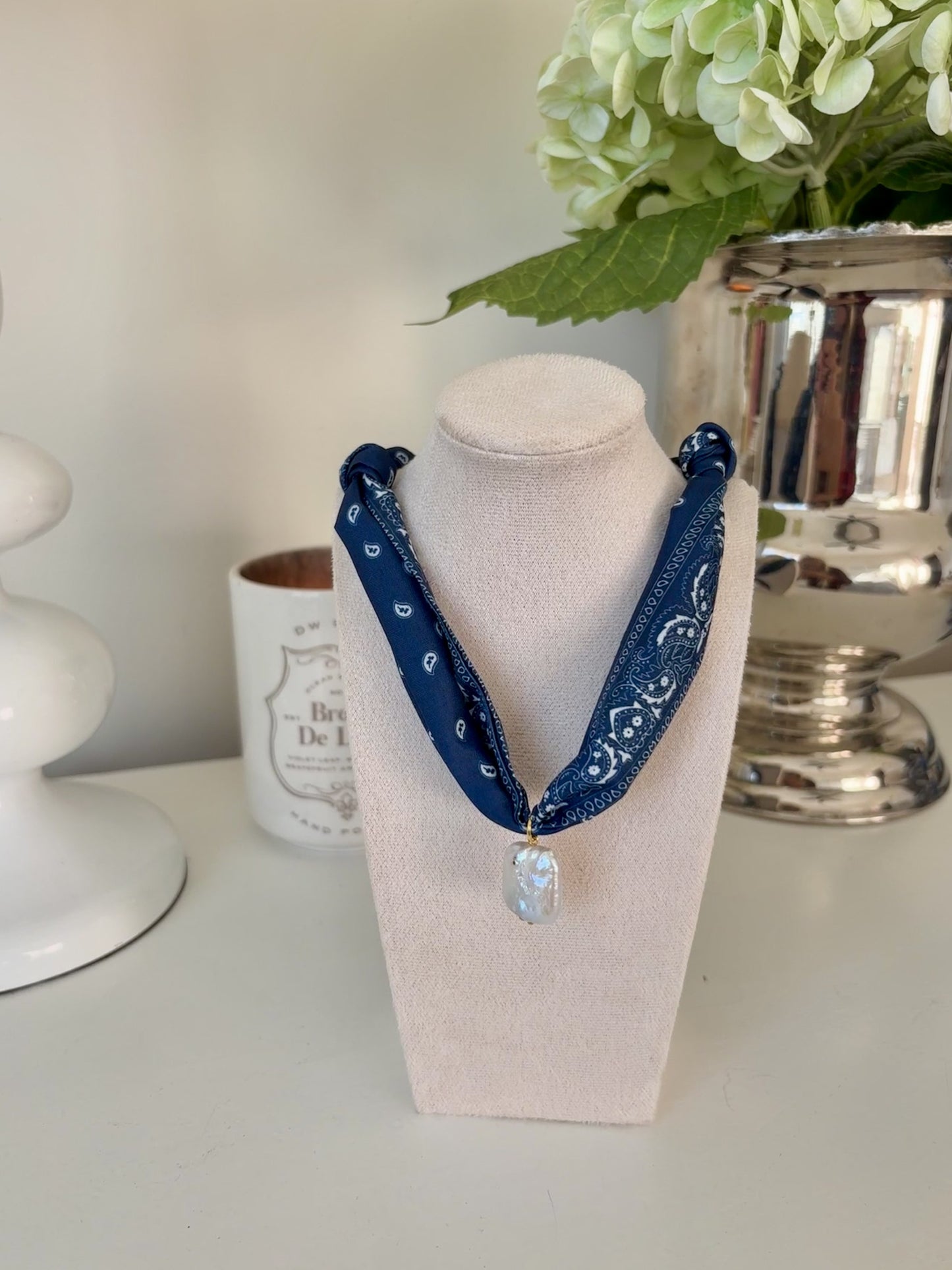 Pearly Blues Scarf Necklace - Bandana